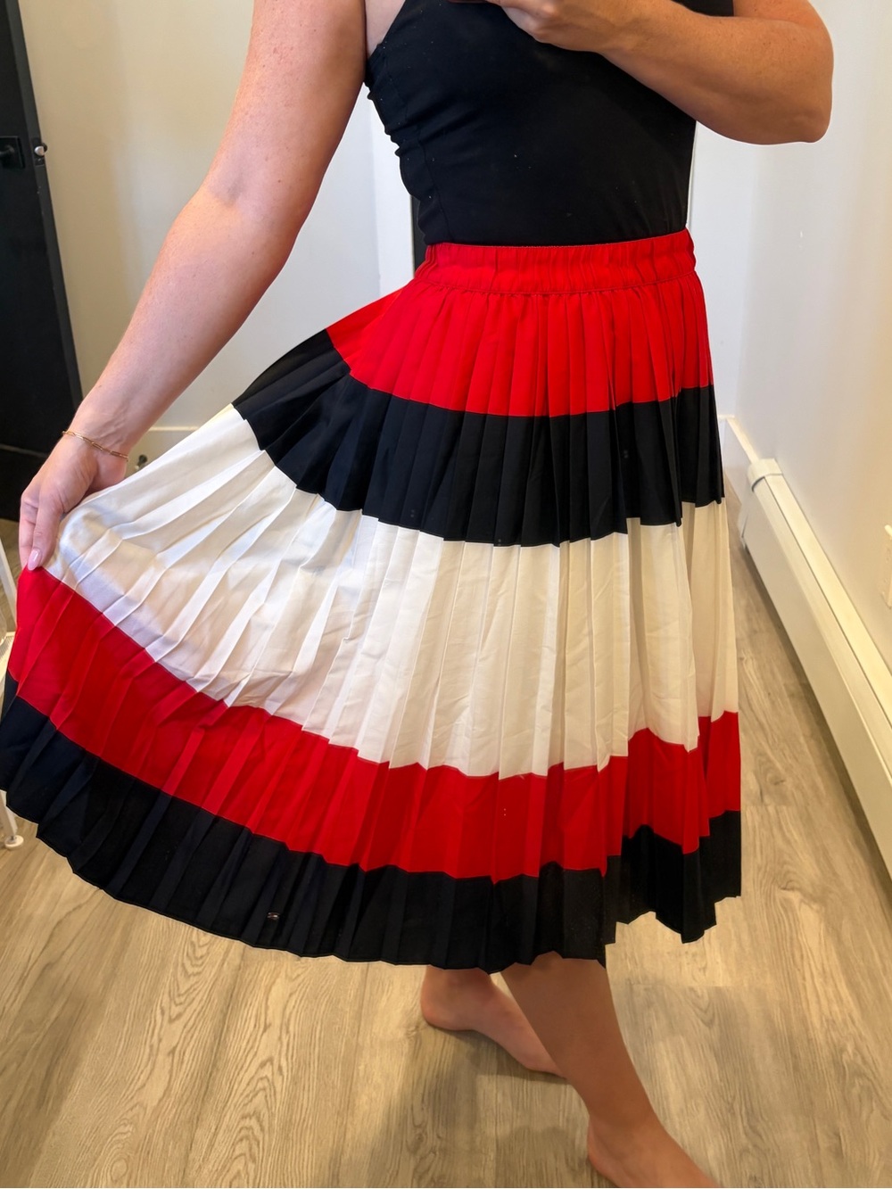 Tommy Hilfiger Red, Black & White Pleated Midi Skirt